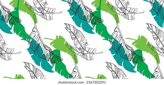 Palm leaves branches exotic Hawaii pattern. Tropical banana tree seamless floral design. Bright background with jungle plants. Vector exotic pattern. Hawaiian picture for textile and fabric. Aloha.