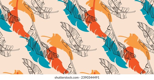 Palm leaves branches exotic Hawaii pattern. Tropical banana tree seamless floral design. Bright background with jungle plants. Vector exotic pattern. Hawaiian picture for textile and fabric. Aloha.