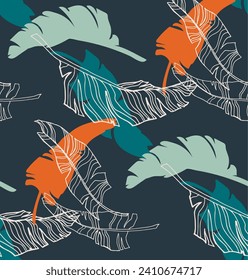 Palm leaves branches exotic Hawaii pattern. Tropical banana tree seamless floral design. Bright background with jungle plants. Vector exotic pattern. Hawaiian picture for textile and fabric. Aloha.