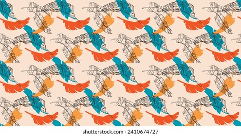 Palm leaves branches exotic Hawaii pattern. Tropical banana tree seamless floral design. Bright background with jungle plants. Vector exotic pattern. Hawaiian picture for textile and fabric. Aloha.