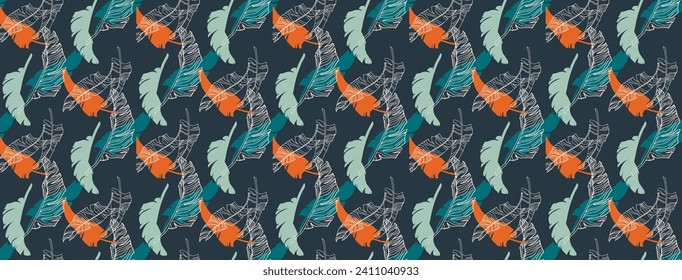 Palm leaves branches exotic Hawaii pattern. Tropical banana tree seamless floral design. Bright background with jungle plants. Vector exotic pattern. Hawaiian picture for textile and fabric. Aloha.