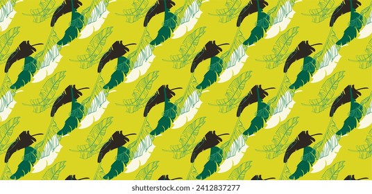 Palm leaves branches exotic Hawaii pattern. Tropical banana tree seamless floral design. Bright background with jungle plants. Vector exotic pattern. Hawaiian picture for textile and fabric. Aloha.