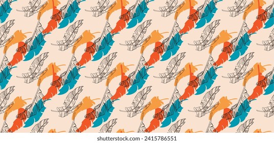 Palm leaves branches exotic Hawaii pattern. Tropical banana tree seamless floral design. Bright background with jungle plants. Vector exotic pattern. Hawaiian picture for textile and fabric. Aloha.