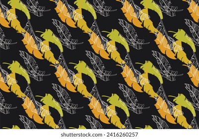 Palm leaves branches exotic Hawaii pattern. Tropical banana tree seamless floral design. Bright background with jungle plants. Vector exotic pattern. Hawaiian picture for textile and fabric. Aloha.