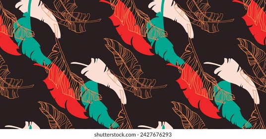 Palm leaves branches exotic Hawaii pattern. Tropical banana tree seamless floral design. Bright background with jungle plants. Vector exotic pattern. Hawaiian picture for textile and fabric. Aloha.