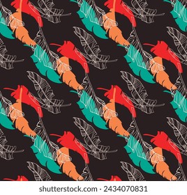 Palm leaves branches exotic Hawaii pattern. Tropical banana tree seamless floral design. Bright background with jungle plants. Vector exotic pattern. Hawaiian picture for textile and fabric. Aloha.