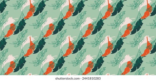 Palm leaves branches exotic Hawaii pattern. Tropical banana tree seamless floral design. Bright background with jungle plants. Vector exotic pattern. Hawaiian picture for textile and fabric. Aloha.
