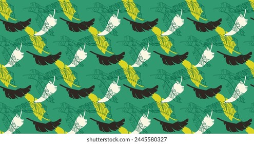 Palm leaves branches exotic Hawaii pattern. Tropical banana tree seamless floral design. Bright background with jungle plants. Vector exotic pattern. Hawaiian picture for textile and fabric. Aloha.