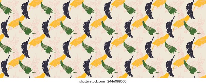 Palm leaves branches exotic Hawaii pattern. Tropical banana tree seamless floral design. Bright background with jungle plants. Vector exotic pattern. Hawaiian picture for textile and fabric. Aloha.