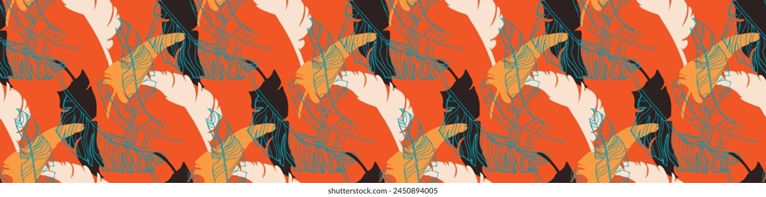 Palm leaves branches exotic Hawaii pattern. Tropical banana tree seamless floral design. Bright background with jungle plants. Vector exotic pattern. Hawaiian picture for textile and fabric. Aloha.