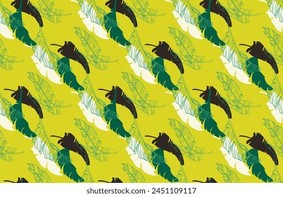 Palm leaves branches exotic Hawaii pattern. Tropical banana tree seamless floral design. Bright background with jungle plants. Vector exotic pattern. Hawaiian picture for textile and fabric. Aloha.