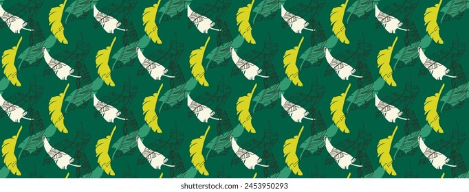 Palm leaves branches exotic Hawaii pattern. Tropical banana tree seamless floral design. Bright background with jungle plants. Vector exotic pattern. Hawaiian picture for textile and fabric. Aloha.
