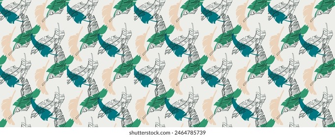 Palm leaves branches exotic Hawaii pattern. Tropical banana tree seamless floral design. Bright background with jungle plants. Vector exotic pattern. Hawaiian picture for textile and fabric. Aloha.