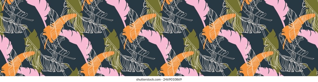 Hojas de palma ramas exótico patrón de Hawái. Plátano tropical diseño floral sin costuras. Fondo brillante con plantas de la selva. Vector exótico patrón. Cuadro hawaiano para textil y tela. ¡Aloha!