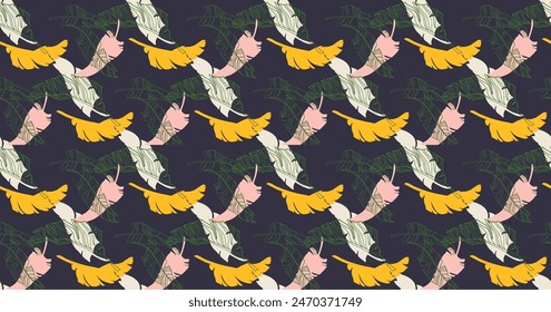 Hojas de palma ramas exótico patrón de Hawái. Plátano tropical diseño floral sin costuras. Fondo brillante con plantas de la selva. Vector exótico patrón. Cuadro hawaiano para textil y tela. ¡Aloha!