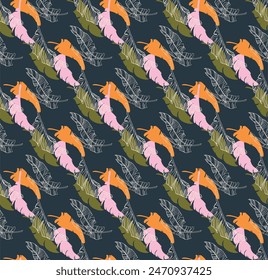 Palm leaves branches exotic Hawaii pattern. Tropical banana tree seamless floral design. Bright background with jungle plants. Vector exotic pattern. Hawaiian picture for textile and fabric. Aloha.