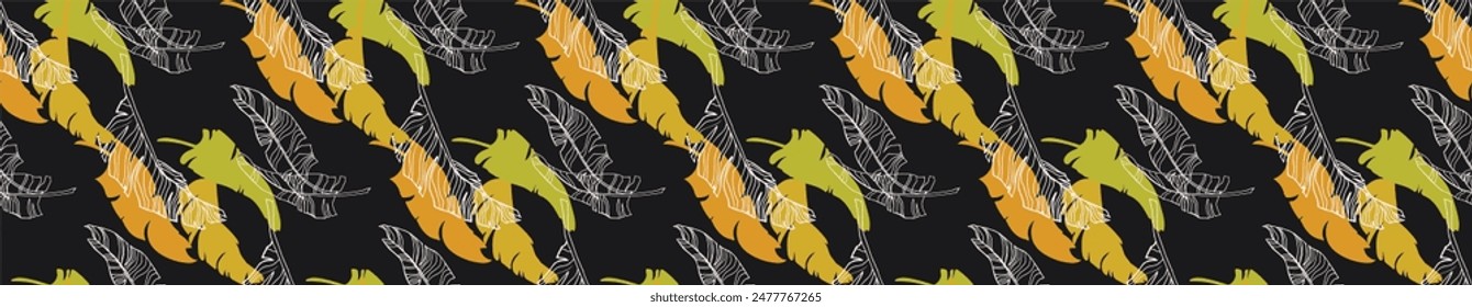 Palm leaves branches exotic Hawaii pattern. Tropical banana tree seamless floral design. Bright background with jungle plants. Vector exotic pattern. Hawaiian picture for textile and fabric. Aloha.