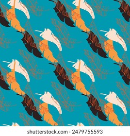 Palm leaves branches exotic Hawaii pattern. Tropical banana tree seamless floral design. Bright background with jungle plants. Vector exotic pattern. Hawaiian picture for textile and fabric. Aloha.