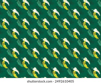 Palm leaves branches exotic Hawaii pattern. Tropical banana tree seamless floral design. Bright background with jungle plants. Vector exotic pattern. Hawaiian picture for textile and fabric. Aloha.