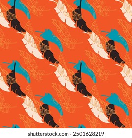 Palm leaves branches exotic Hawaii pattern. Tropical banana tree seamless floral design. Bright background with jungle plants. Vector exotic pattern. Hawaiian picture for textile and fabric. Aloha.