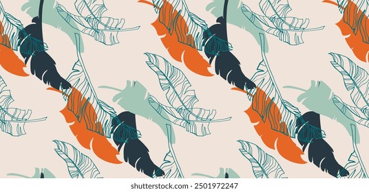 Palm leaves branches exotic Hawaii pattern. Tropical banana tree seamless floral design. Bright background with jungle plants. Vector exotic pattern. Hawaiian picture for textile and fabric. Aloha.