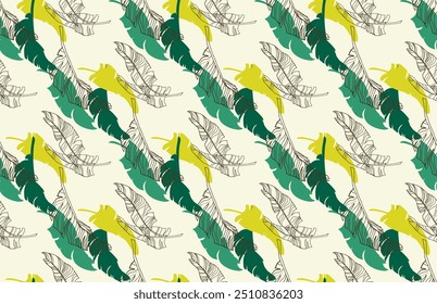Palmeira deixa ramos padrão havaiano exótico. Bananeira tropical design floral sem costura. Fundo brilhante com plantas da selva. Padrão exótico do vetor. Imagem havaiana para tecido e tecido. Aloha.