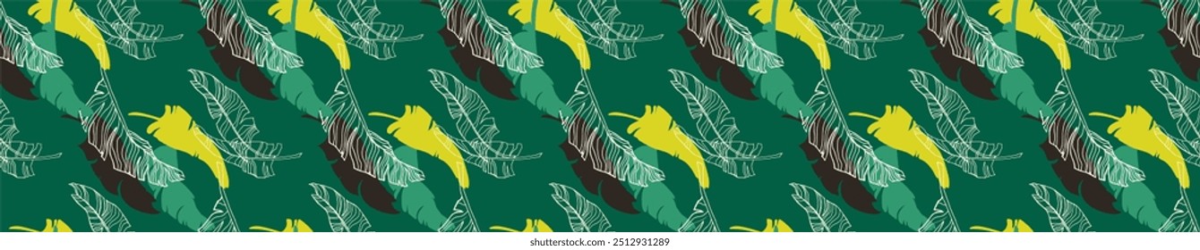 Palmeira deixa ramos padrão havaiano exótico. Bananeira tropical design floral sem costura. Fundo brilhante com plantas da selva. Padrão exótico do vetor. Imagem havaiana para tecido e tecido. Aloha.