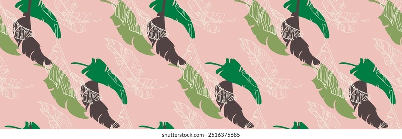 Palm leaves branches exotic Hawaii pattern. Tropical banana tree seamless floral design. Bright background with jungle plants. Vector exotic pattern. Hawaiian picture for textile and fabric. Aloha.