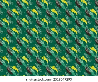 Palmeira deixa ramos padrão havaiano exótico. Bananeira tropical design floral sem costura. Fundo brilhante com plantas da selva. Padrão exótico do vetor. Imagem havaiana para tecido e tecido. Aloha.