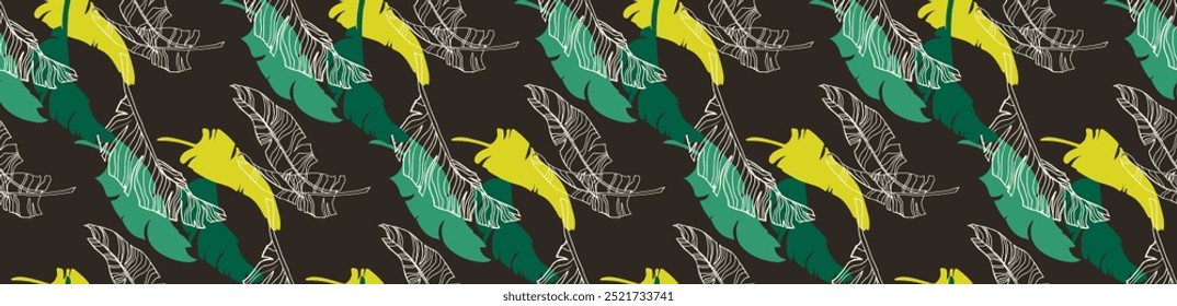Palmeira deixa ramos padrão havaiano exótico. Bananeira tropical design floral sem costura. Fundo brilhante com plantas da selva. Padrão exótico do vetor. Imagem havaiana para tecido e tecido. Aloha.
