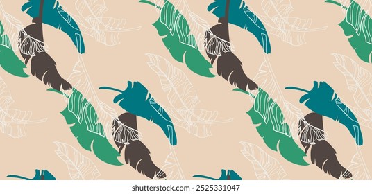 Palm leaves branches exotic Hawaii pattern. Tropical banana tree seamless floral design. Bright background with jungle plants. Vector exotic pattern. Hawaiian picture for textile and fabric. Aloha.