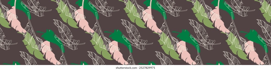 Palmeira deixa ramos padrão havaiano exótico. Bananeira tropical design floral sem costura. Fundo brilhante com plantas da selva. Padrão exótico do vetor. Imagem havaiana para tecido e tecido. Aloha.