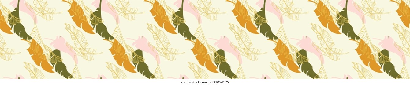 Palmeira deixa ramos padrão havaiano exótico. Bananeira tropical design floral sem costura. Fundo brilhante com plantas da selva. Padrão exótico do vetor. Imagem havaiana para tecido e tecido. Aloha.