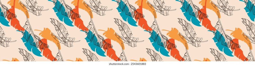 Palmeira deixa ramos padrão havaiano exótico. Bananeira tropical design floral sem costura. Fundo brilhante com plantas da selva. Padrão exótico do vetor. Imagem havaiana para tecido e tecido. Aloha.