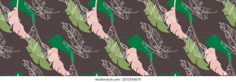 Palmeira deixa ramos padrão havaiano exótico. Bananeira tropical design floral sem costura. Fundo brilhante com plantas da selva. Padrão exótico do vetor. Imagem havaiana para tecido e tecido. Aloha.