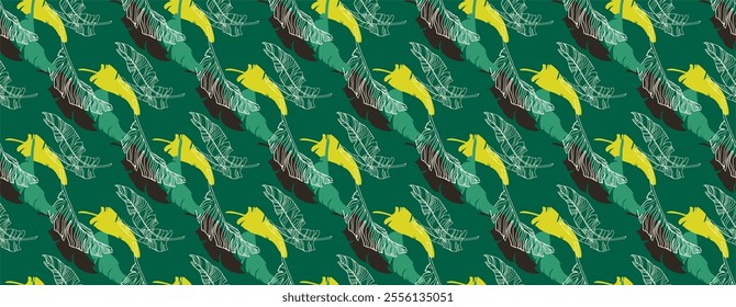 Palm leaves branches exotic Hawaii pattern. Tropical banana tree seamless floral design. Bright background with jungle plants. Vector exotic pattern. Hawaiian picture for textile and fabric. Aloha.