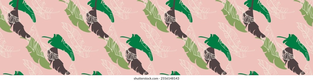 Palm leaves branches exotic Hawaii pattern. Tropical banana tree seamless floral design. Bright background with jungle plants. Vector exotic pattern. Hawaiian picture for textile and fabric. Aloha.