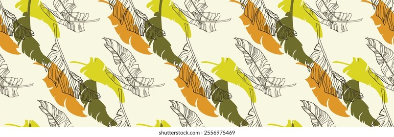 Palm leaves branches exotic Hawaii pattern. Tropical banana tree seamless floral design. Bright background with jungle plants. Vector exotic pattern. Hawaiian picture for textile and fabric. Aloha.