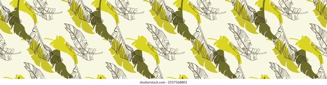 Palm leaves branches exotic Hawaii pattern. Tropical banana tree seamless floral design. Bright background with jungle plants. Vector exotic pattern. Hawaiian picture for textile and fabric. Aloha.