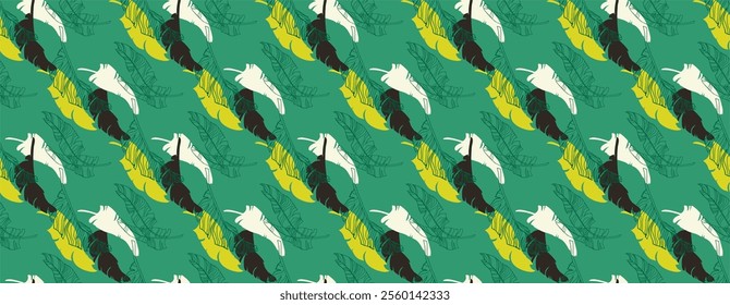 Palm leaves branches exotic Hawaii pattern. Tropical banana tree seamless floral design. Bright background with jungle plants. Vector exotic pattern. Hawaiian picture for textile and fabric. Aloha.