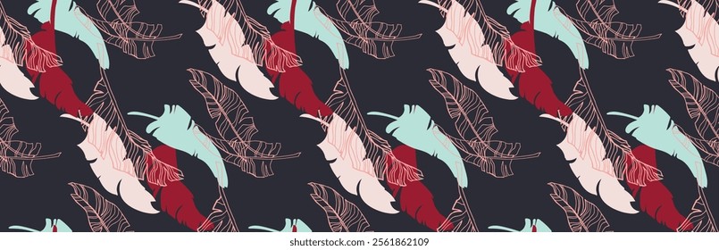 Palm leaves branches exotic Hawaii pattern. Tropical banana tree seamless floral design. Bright background with jungle plants. Vector exotic pattern. Hawaiian picture for textile and fabric. Aloha.