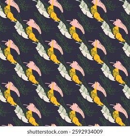 Palm leaves branches exotic Hawaii pattern. Tropical banana tree seamless floral design. Bright background with jungle plants. Vector exotic pattern. Hawaiian picture for textile and fabric. Aloha.