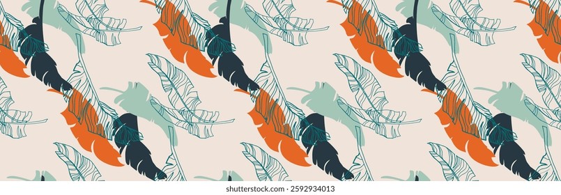 Palm leaves branches exotic Hawaii pattern. Tropical banana tree seamless floral design. Bright background with jungle plants. Vector exotic pattern. Hawaiian picture for textile and fabric. Aloha.