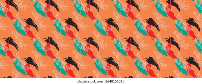 Palmeira deixa ramos padrão havaiano exótico. Bananeira tropical design floral sem costura. Fundo brilhante com plantas da selva. Padrão exótico do vetor. Imagem havaiana para tecido e tecido. Aloha.