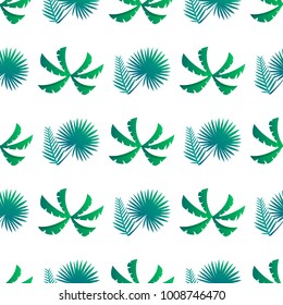 Palm leaves and bushes, seamless pattern concerning tropical traveling and vacations, rest and recreation, icons isolated on vector illustration