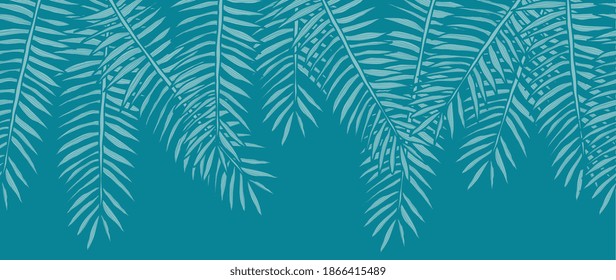Palm leaves and coconut leaves background design for wall arts, Tropical leaf plant design elements for wall arts, website, prints, cover, invitations and greeting card. Vector illustration.