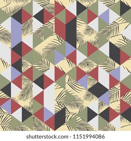 Palm leaves colorful seamless pattern with triangle