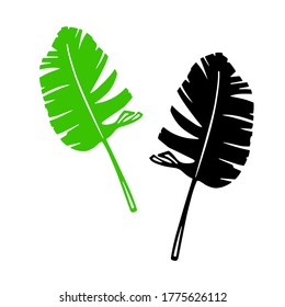 Palm leaves as a design elements. Green silhouette on white background. Hand drawn ink style. Tattoo and logo inspiration. Vector image isolated.