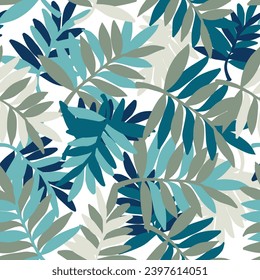 Palm Leaves Exotic Island Vibes Vector Pattern can be use for background and apparel design