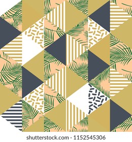 Palm leaves exotic seamless pattern with triangle geometric
